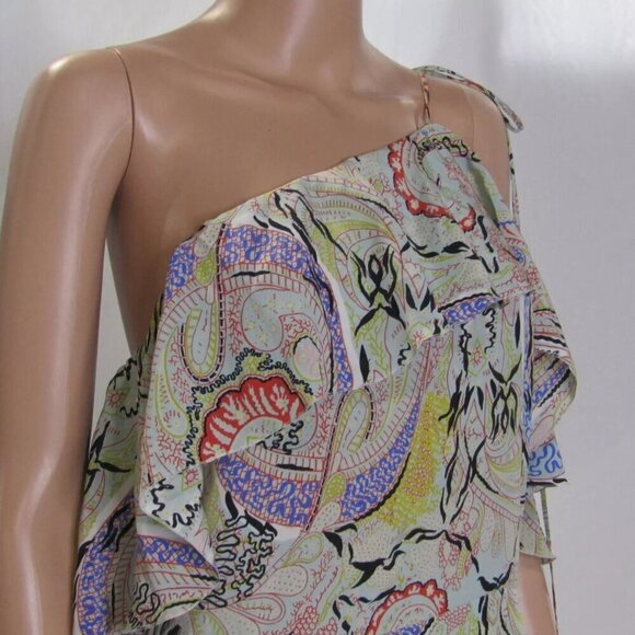 NEW ETRO Women's One Shoulder Silk Dress Multicolor Size 12 - Picture 6 of 16